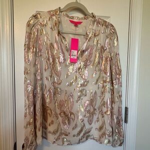 Lilly Pulitzer Pink and Gold Blouse, perfect for Celebrating!